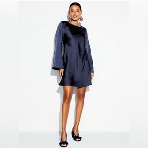 Elegant Navy Blue Satin Mini Dress